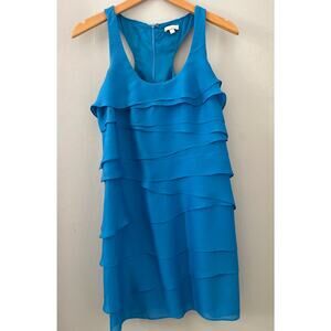Shoshanna April Silk Tiered Mini Dress Blue Wedding Guest Sz 2